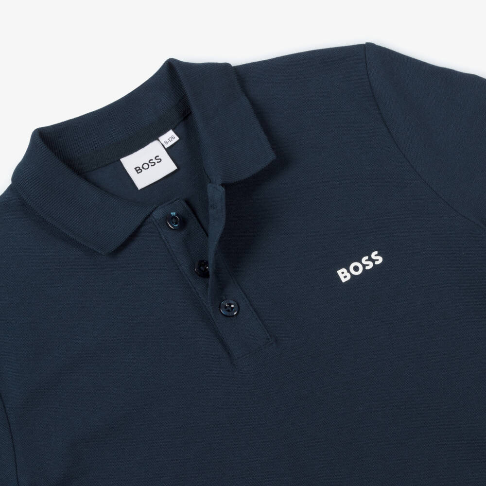 BOSS-Boys Navy Bold Logo Cotton Polo | Childrensalon Outlet
