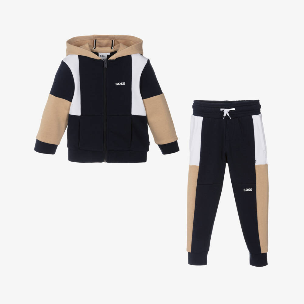 BOSS-Boys Navy Colorblock Cotton Set | Childrensalon Outlet