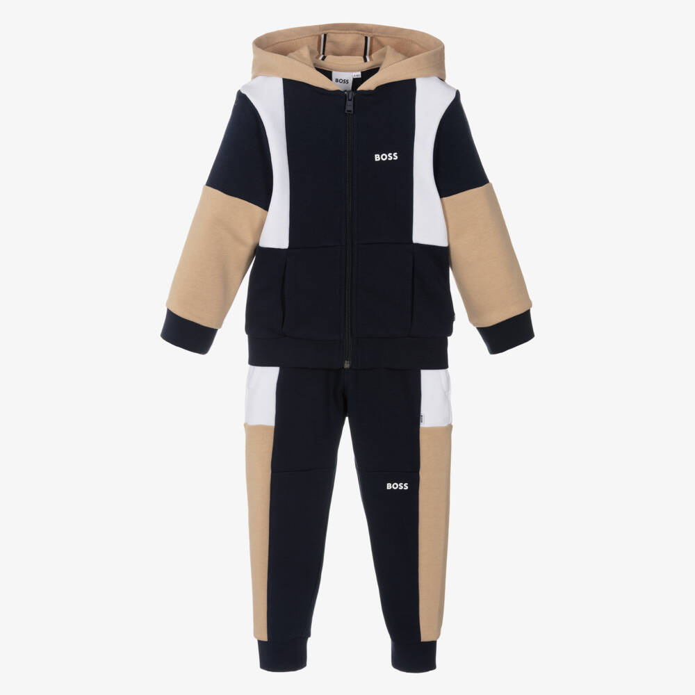 BOSS-Boys Navy Colorblock Cotton Set | Childrensalon Outlet