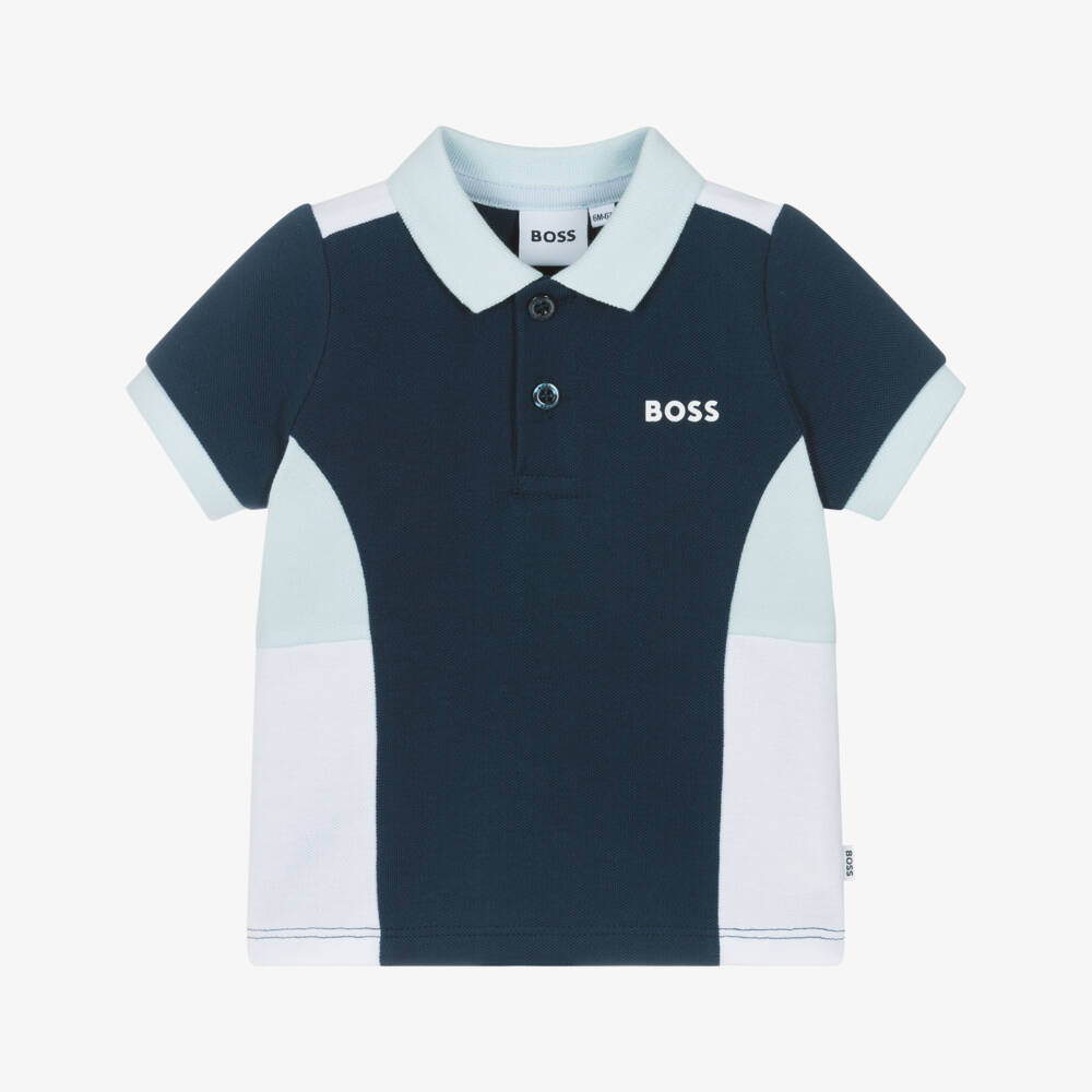 BOSS-Boys Navy Colorblock Polo Shirt | Childrensalon Outlet