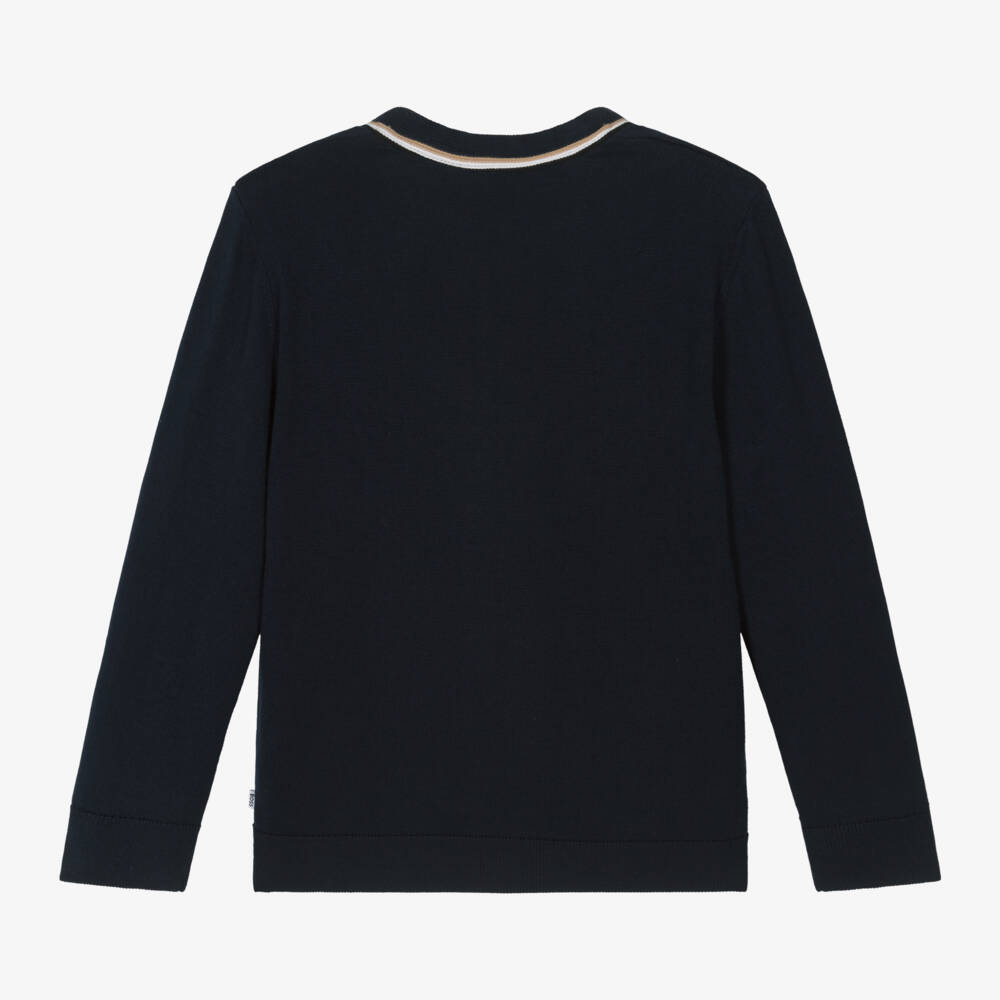 BOSS-Boys Navy Cotton Knit Sweater | Childrensalon Outlet