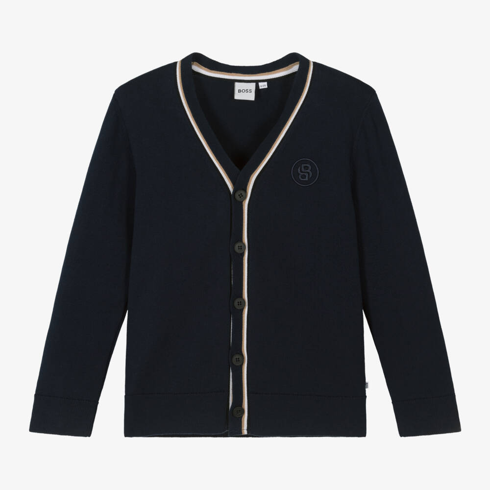 BOSS-Boys Navy Cotton Knit Sweater | Childrensalon Outlet