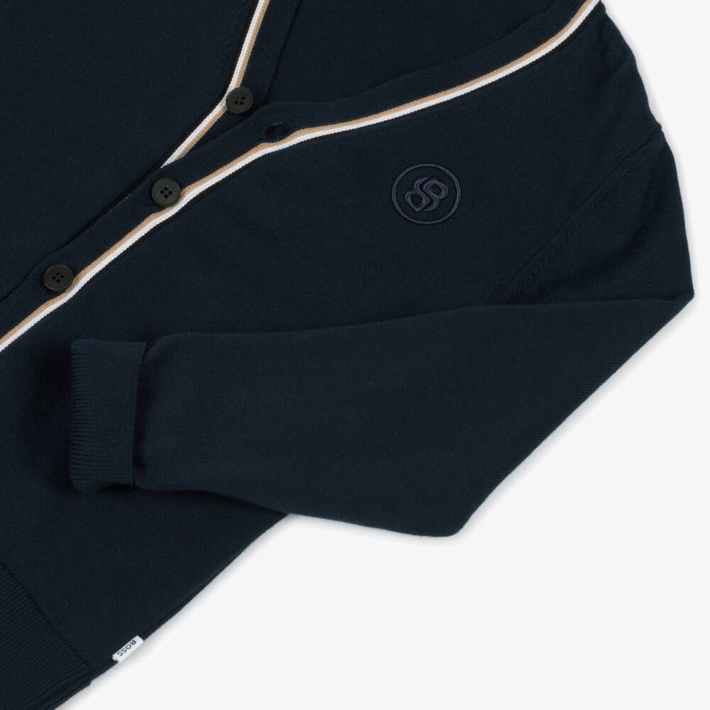BOSS-Boys Navy Cotton Knit Sweater | Childrensalon Outlet