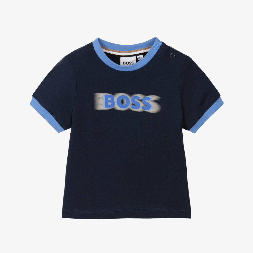 BOSS-Футболка из хлопка с синим узором для мальчиков | Childrensalon Outlet
