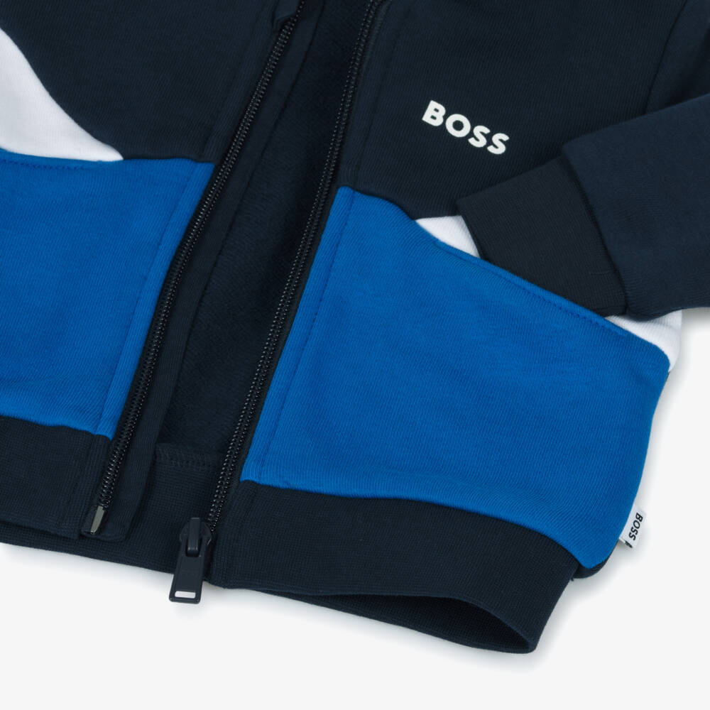 BOSS-Boys Navy Cotton Zip Hoodie | Childrensalon Outlet