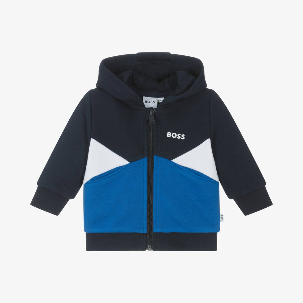 BOSS-Boys Navy Cotton Zip Hoodie | Childrensalon Outlet