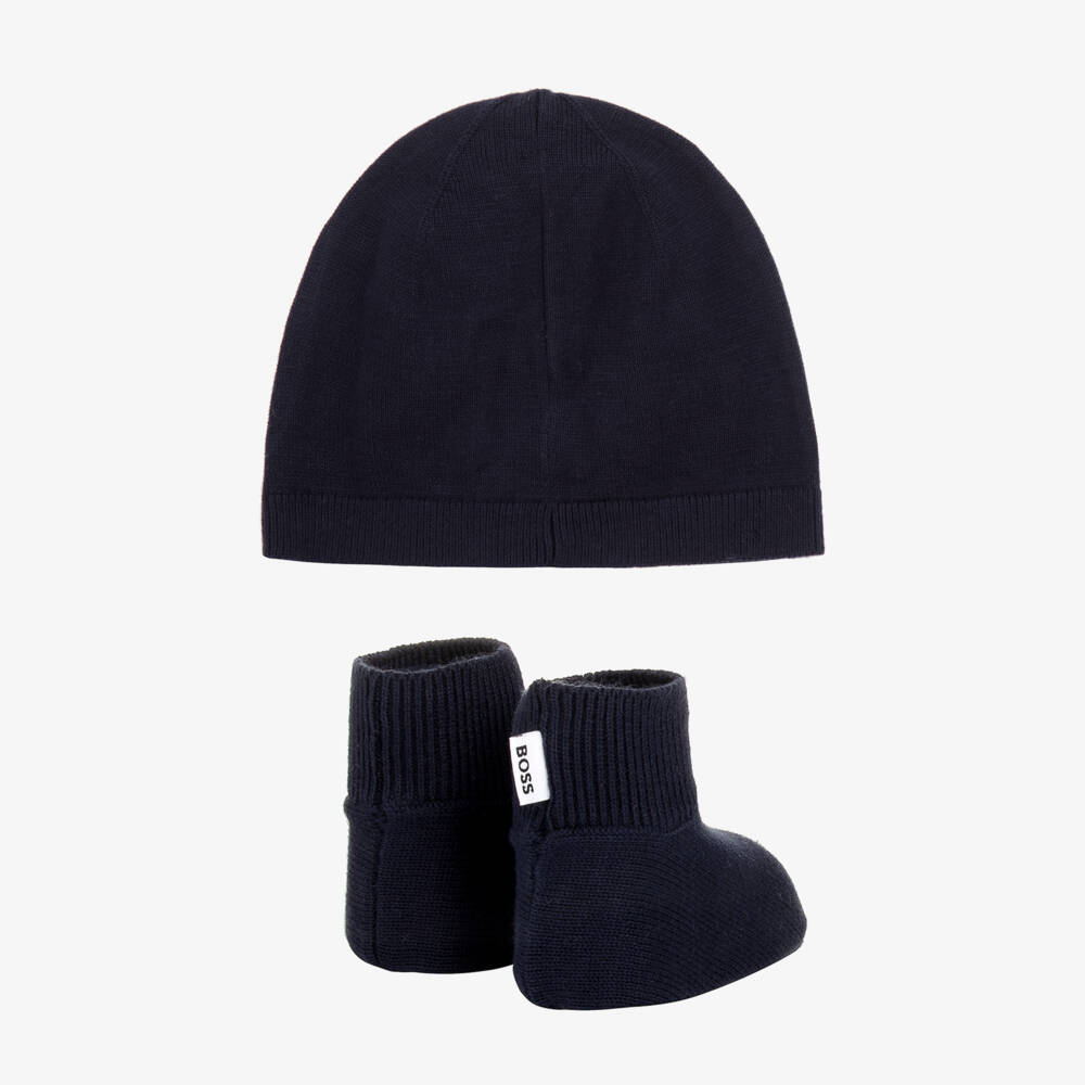 BOSS-Синяя шапочка и пинетки из хлопка для малышей | Childrensalon Outlet