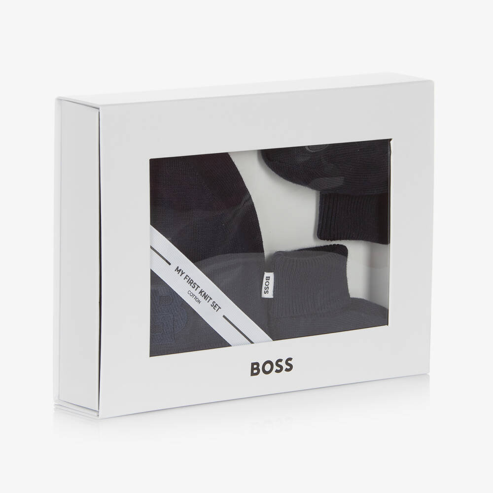 BOSS-Синяя шапочка и пинетки из хлопка для малышей | Childrensalon Outlet