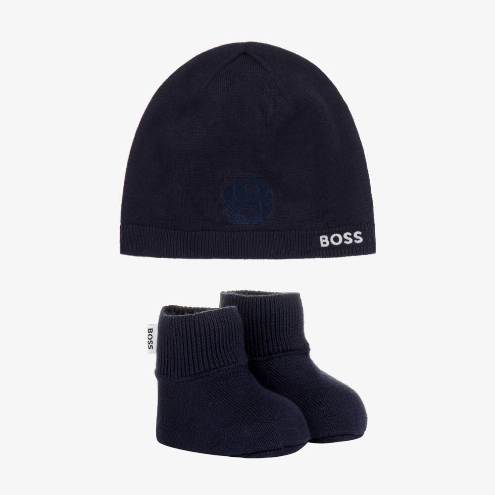 BOSS-Boys Navy Hat and Booties Set | Childrensalon Outlet