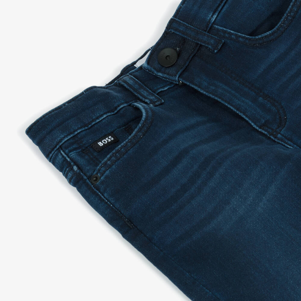 BOSS-Boys Navy Jersey Denim Bermudas | Childrensalon Outlet