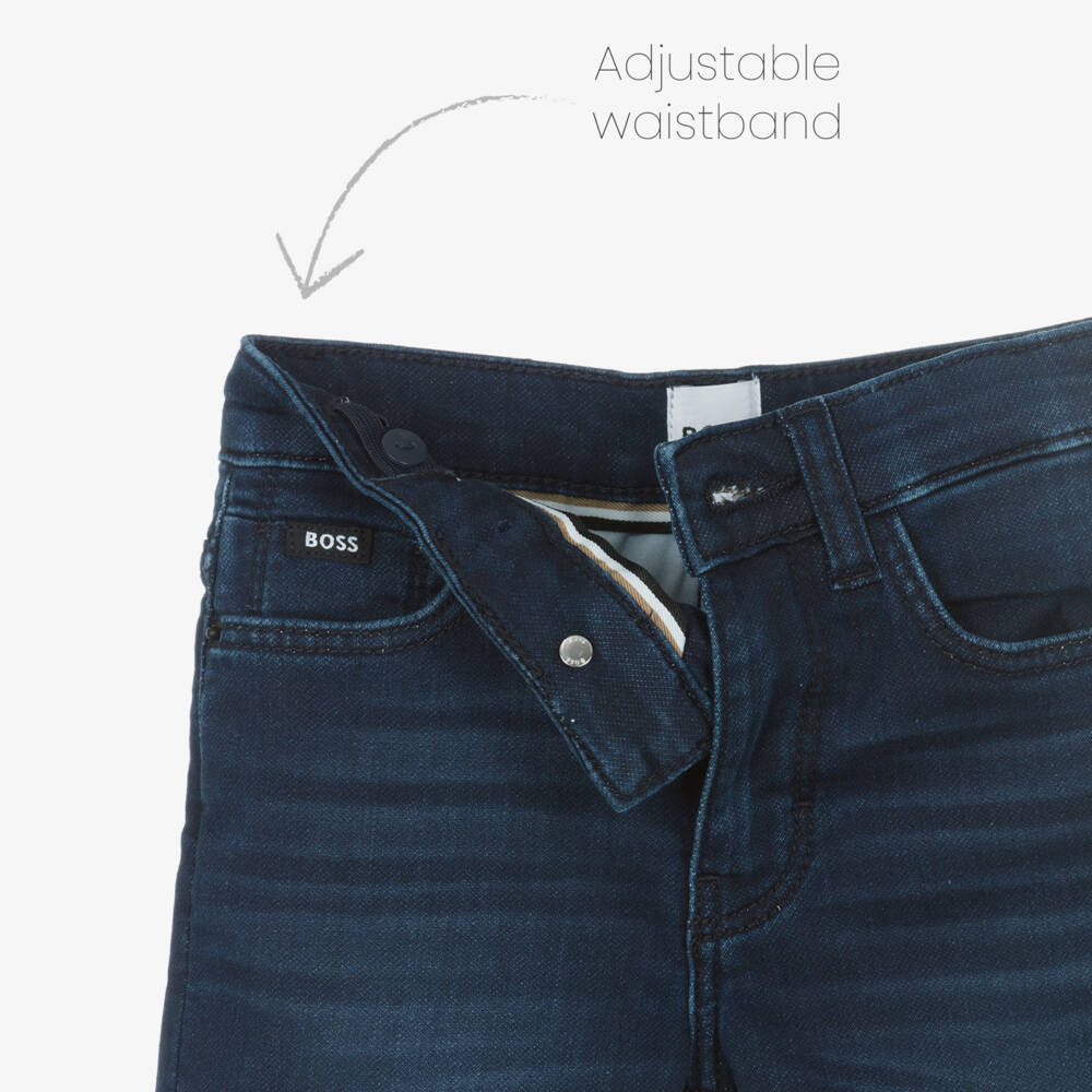 BOSS-Boys Navy Jersey Denim Bermudas | Childrensalon Outlet