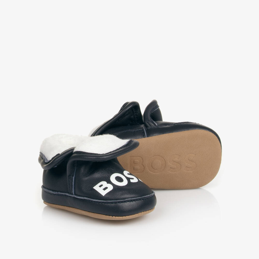 BOSS-Boys Navy Leather Pre-Walker Booties | Childrensalon Outlet