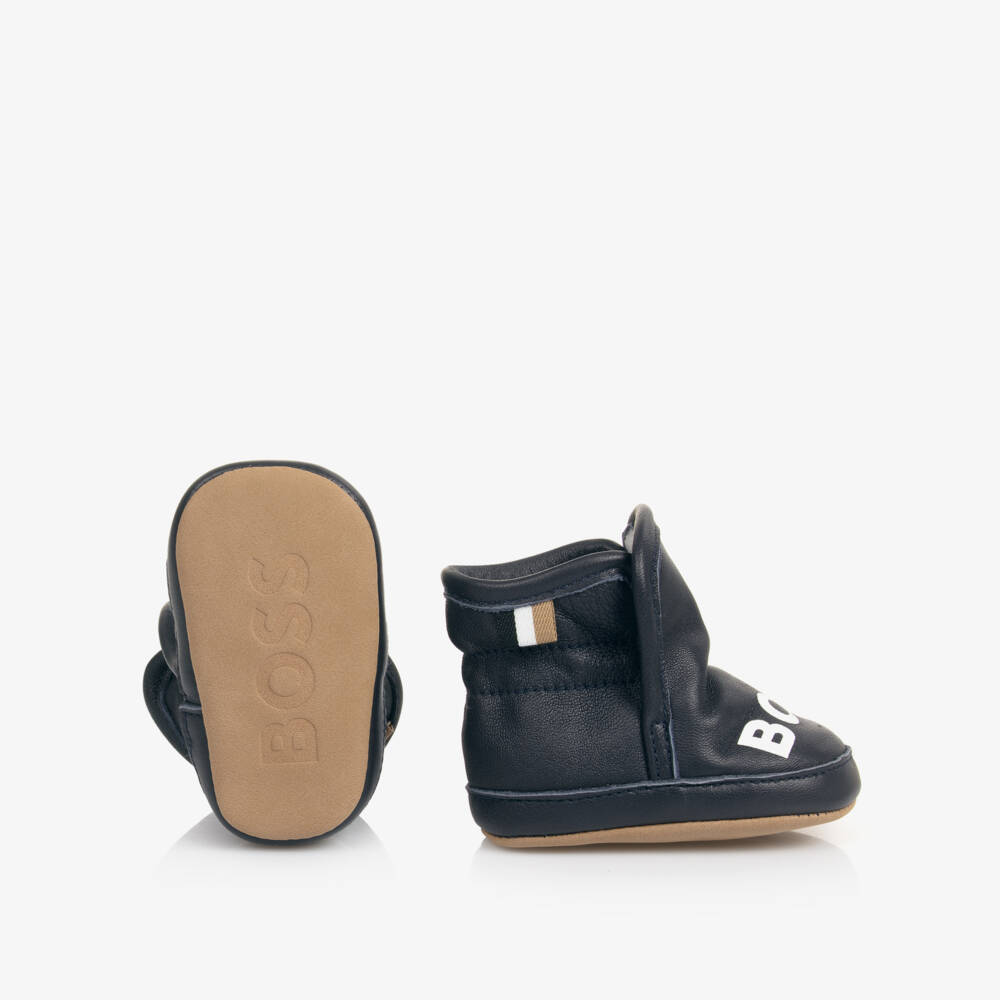 BOSS-Boys Navy Leather Pre-Walker Booties | Childrensalon Outlet
