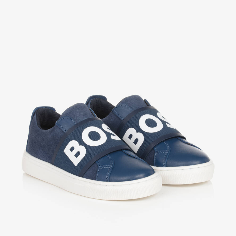 BOSS-Boys Navy Leather Slip-on Trainers | Childrensalon Outlet