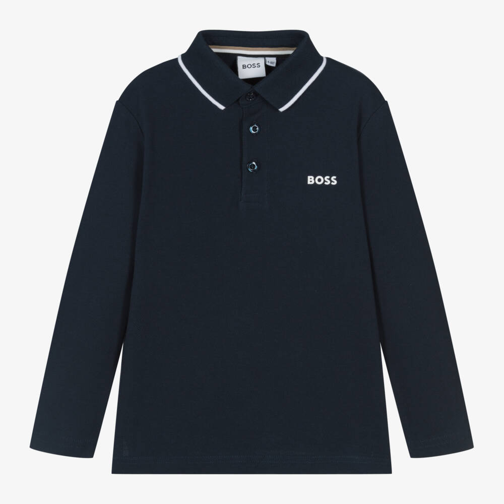 BOSS-Boys Navy Long-Sleeve Polo | Childrensalon Outlet