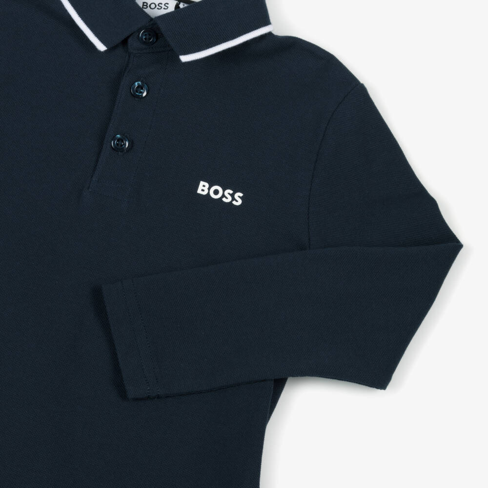 BOSS-Boys Navy Long-Sleeve Polo | Childrensalon Outlet