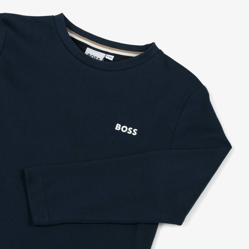 BOSS-Boys Navy Long Sleeve Top | Childrensalon Outlet