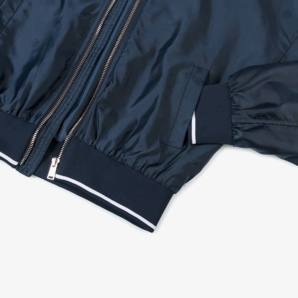 BOSS-Boys Navy Monogrammed Flight Jacket | Childrensalon Outlet