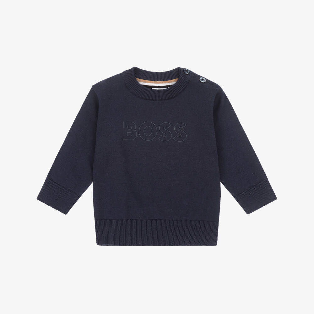 BOSS-Мягкий вязаный пуловер синий для мальчиков | Childrensalon Outlet