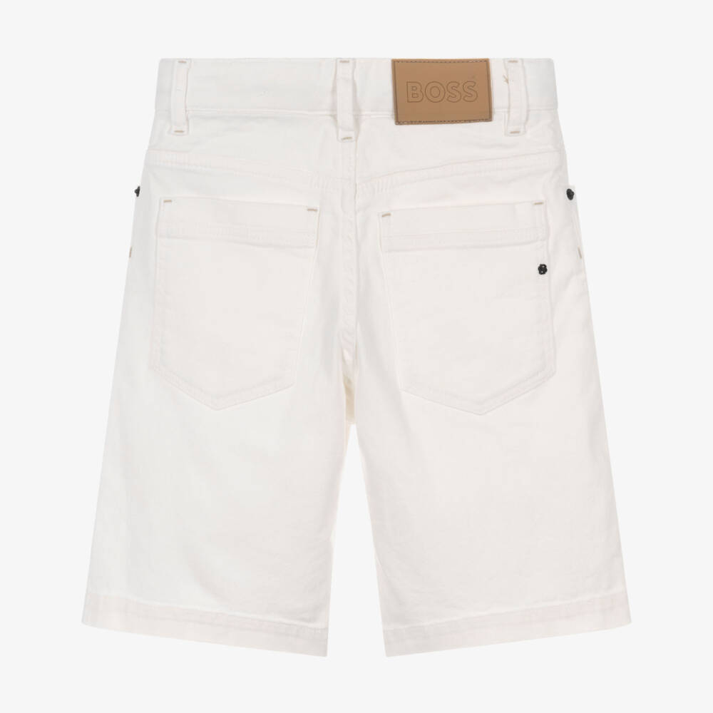 BOSS-Boys Off-White Cotton Denim Shorts | Childrensalon Outlet