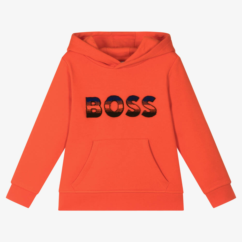 BOSS - Oranger Baumwoll-Kapuzenpulli | Childrensalon