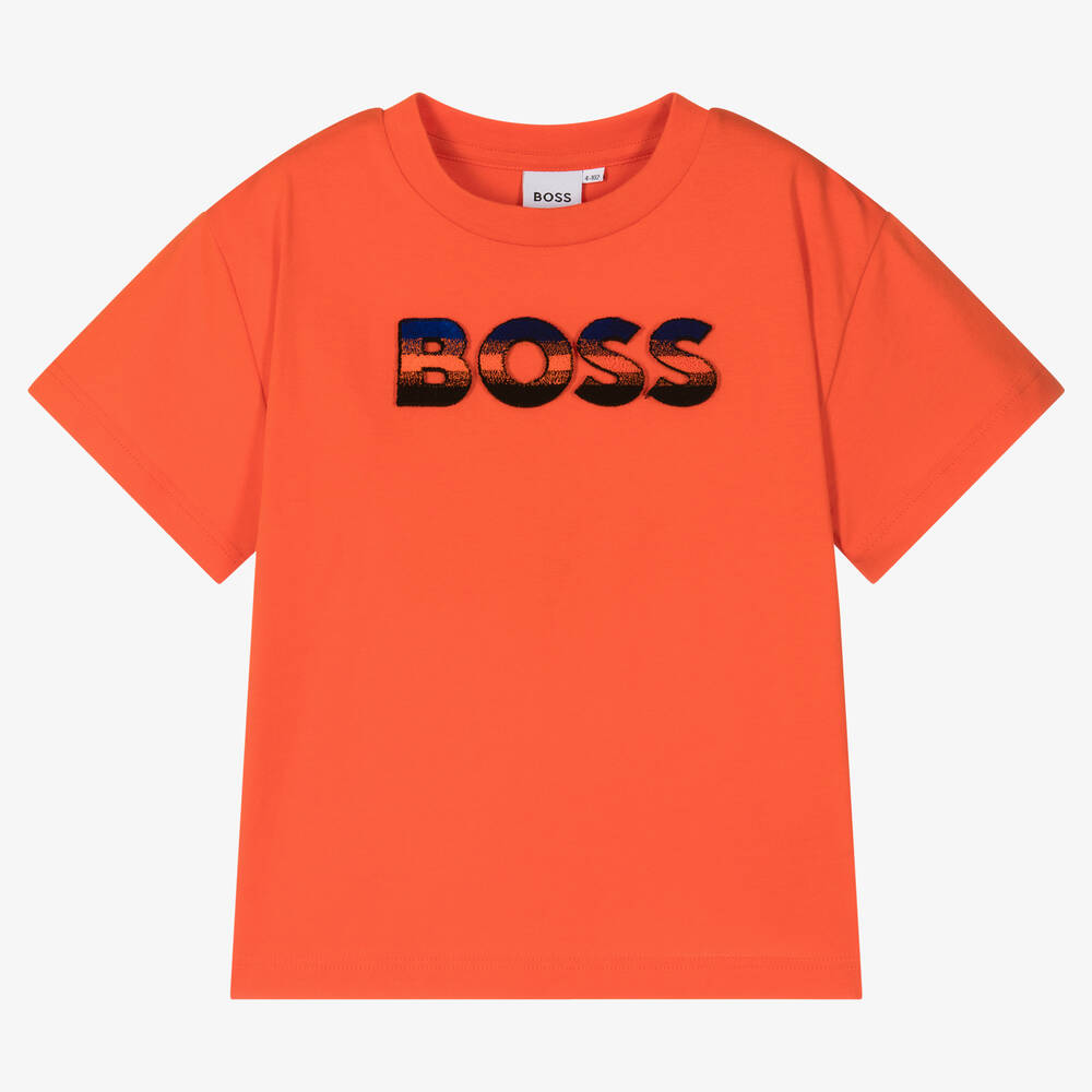 BOSS - Оранжевая хлопковая футболка | Childrensalon