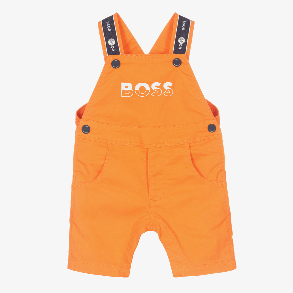 BOSS - Boys Orange Dungaree Shorts | Childrensalon