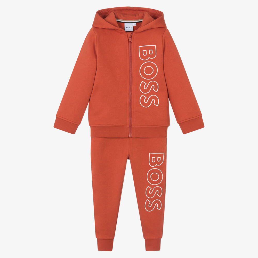 BOSS - Boys Orange Hooded Tracksuit | Childrensalon
