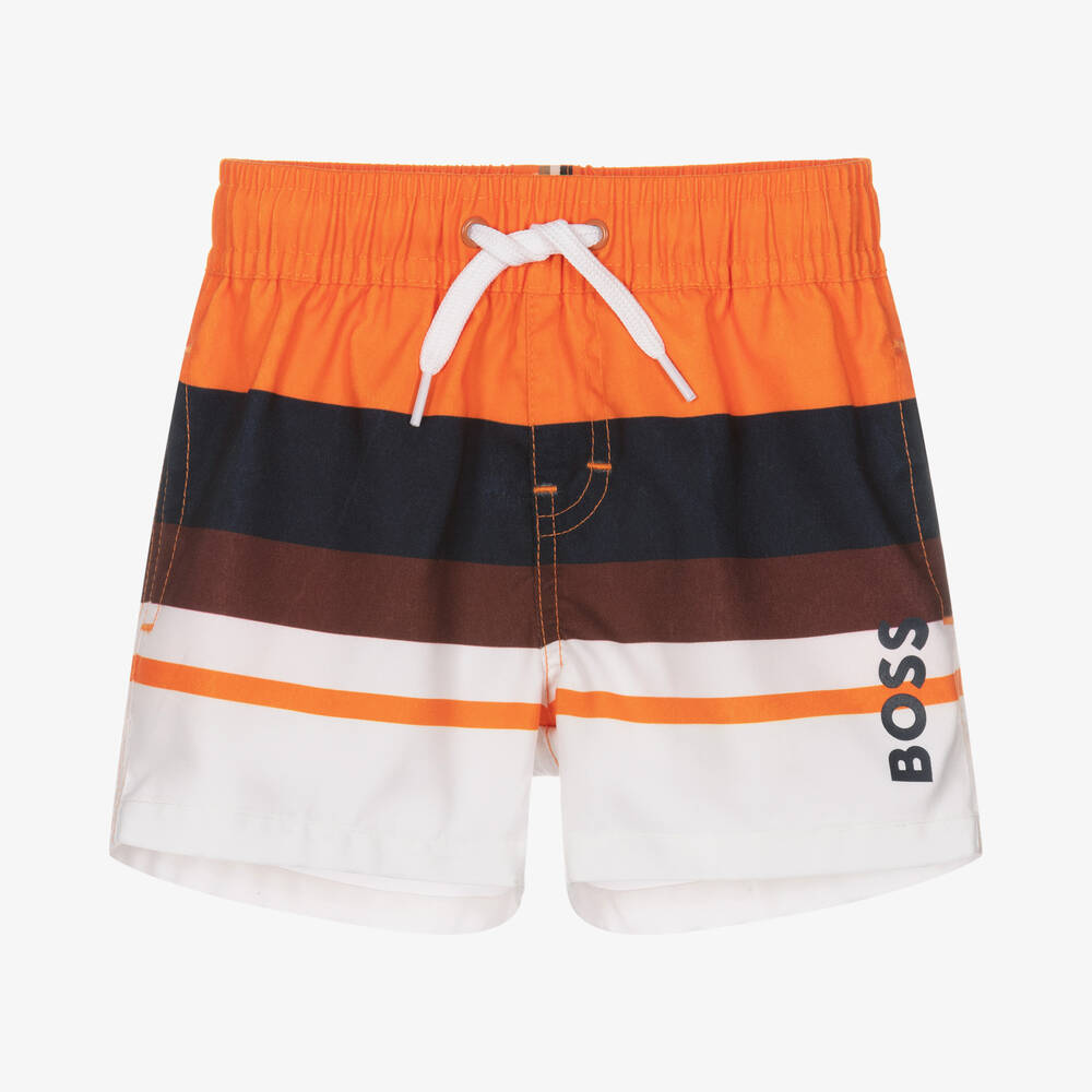 BOSS - Orange gestreifte Badeshorts | Childrensalon