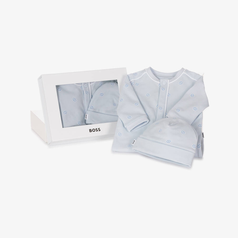 BOSS-Boys Pale Blue Babysuit Ensemble | Childrensalon Outlet