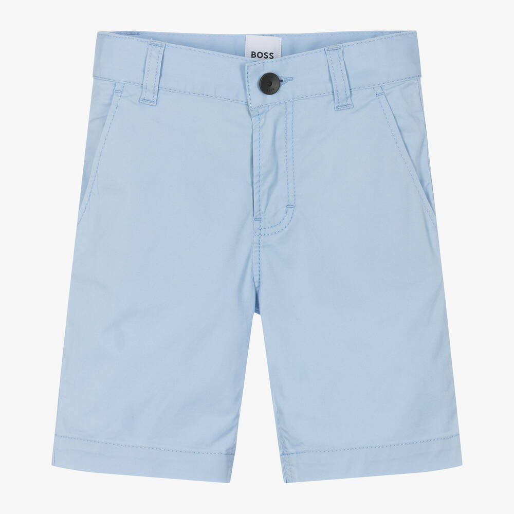 BOSS-Boys Pale Blue Cotton Chino Shorts | Childrensalon Outlet