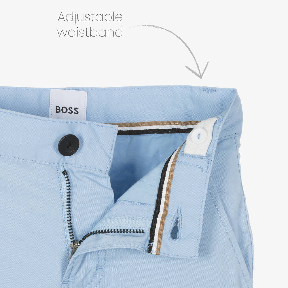 BOSS-Boys Pale Blue Cotton Chino Shorts | Childrensalon Outlet