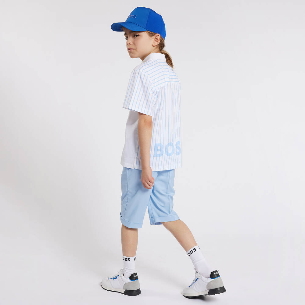 BOSS-Boys Pale Blue Cotton Chino Shorts | Childrensalon Outlet