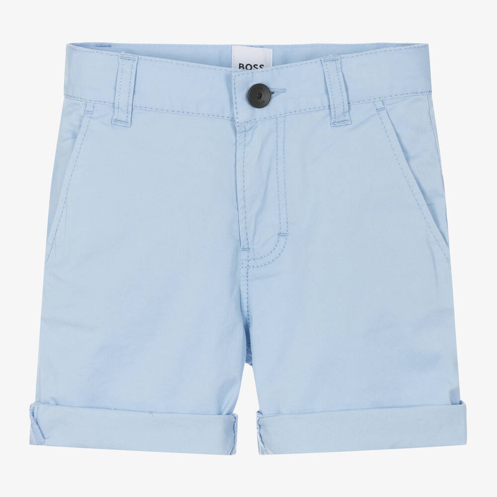 BOSS-Boys Pale Blue Cotton Chino Shorts | Childrensalon Outlet