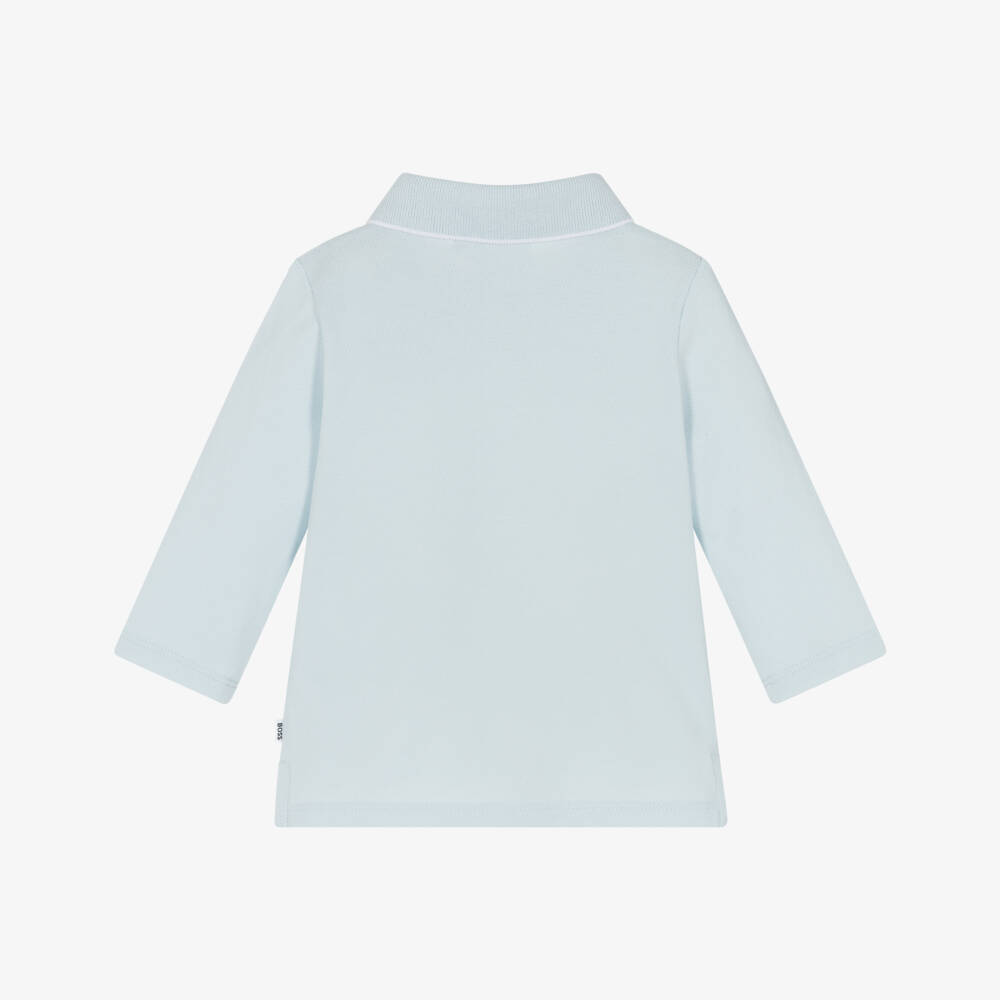 BOSS-Boys Pale Blue Cotton Piqué Long-Sleeve Polo Shirt | Childrensalon Outlet