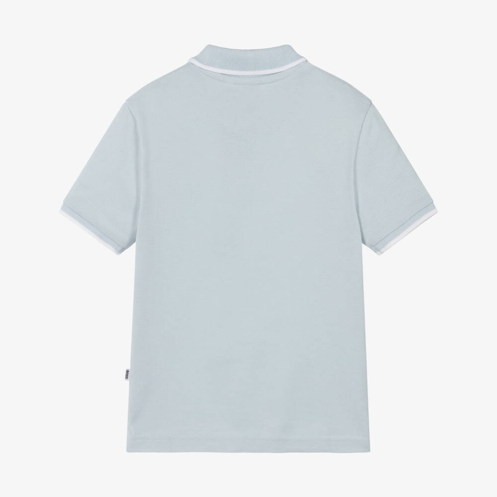 BOSS-Boys Pale Blue Cotton Polo Shirt | Childrensalon Outlet