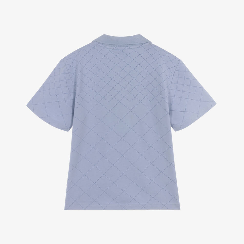 BOSS-Boys Pale Blue Cotton Polo Shirt with Diamond Pattern | Childrensalon Outlet