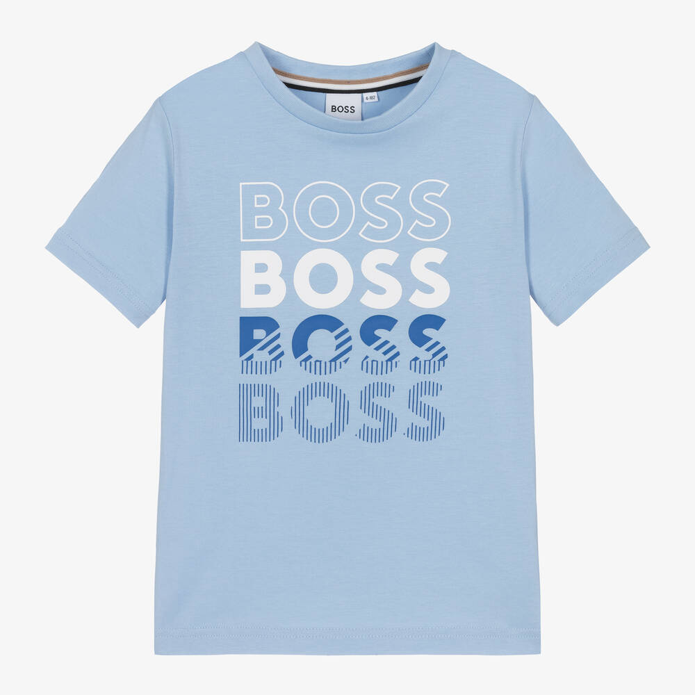 BOSS-Boys Pale Blue Cotton T-Shirt | Childrensalon Outlet