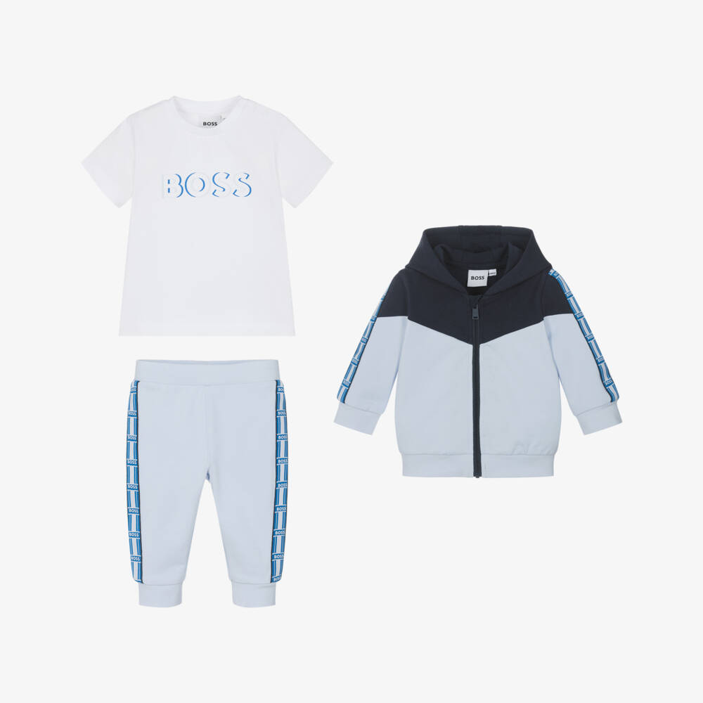 BOSS-Boys Pale Blue Logo Ensemble | Childrensalon Outlet