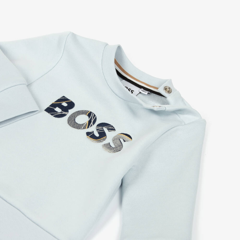 BOSS-Boys Pale Blue Logo Jumper | Childrensalon Outlet
