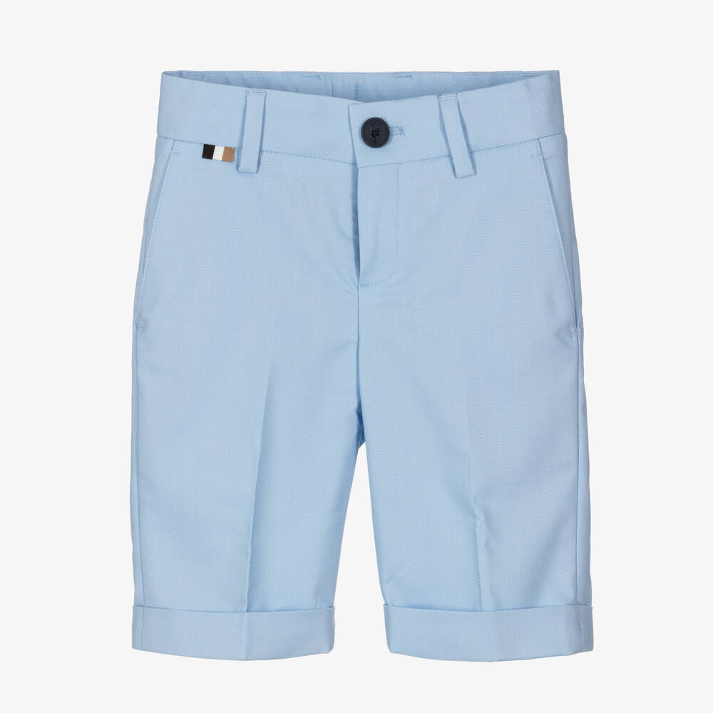 BOSS-Boys Pale Blue Smart Shorts | Childrensalon Outlet