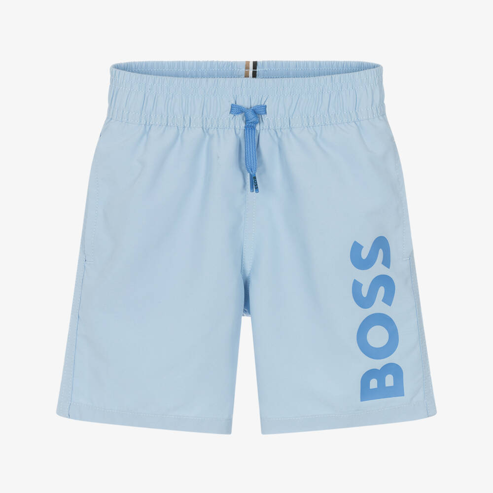 BOSS-Boys Pale Blue Swim Trunks | Childrensalon Outlet