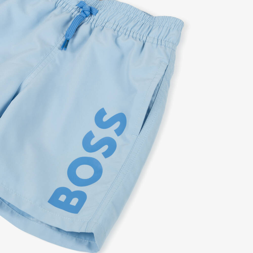 BOSS-Boys Pale Blue Swim Trunks | Childrensalon Outlet