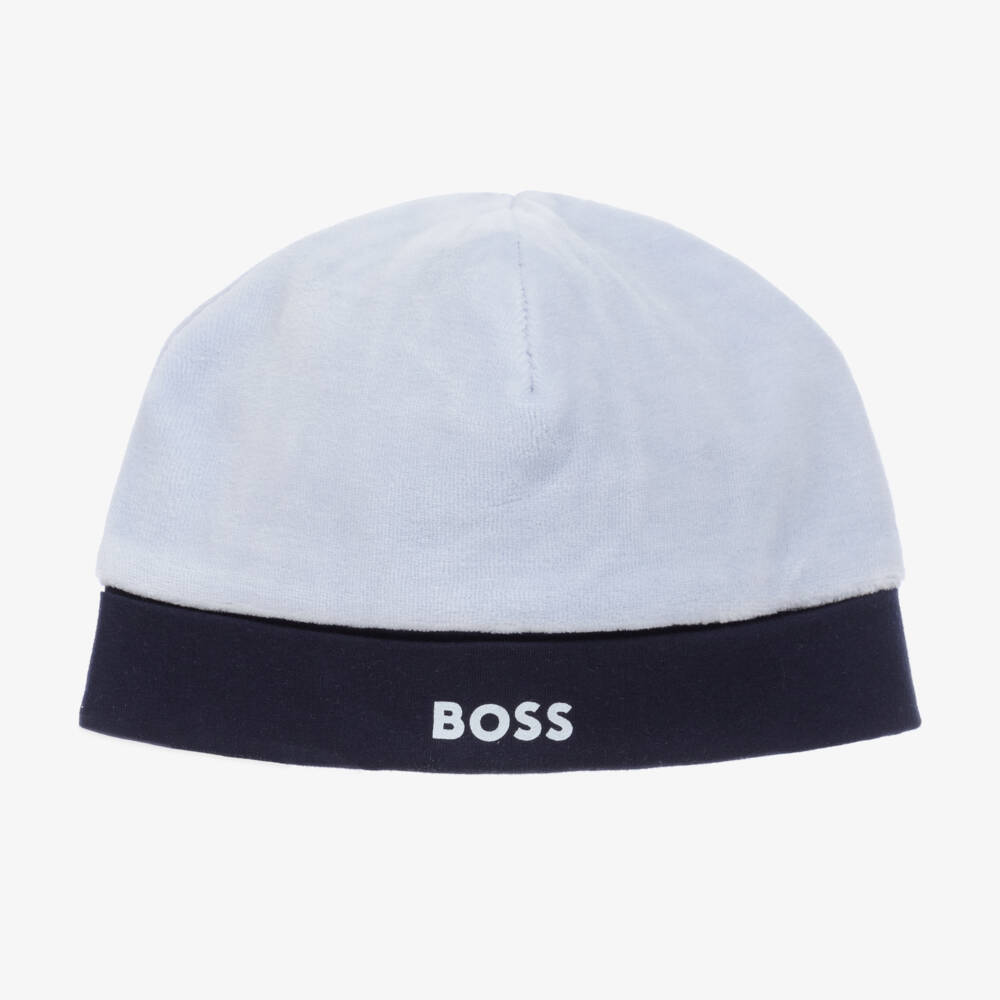 BOSS-قبعة أطفال ولادي قطن مخمل لون أزرق فاتح | Childrensalon Outlet
