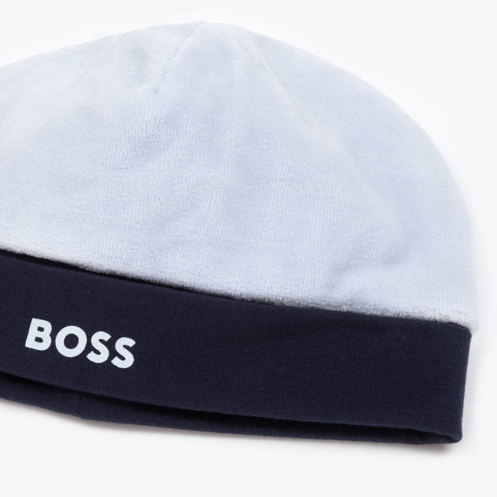 BOSS-Boys Pale Blue Velour Cap | Childrensalon Outlet