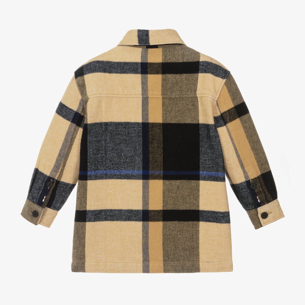 BOSS-Boys Plaid Beige Cotton Shirt | Childrensalon Outlet