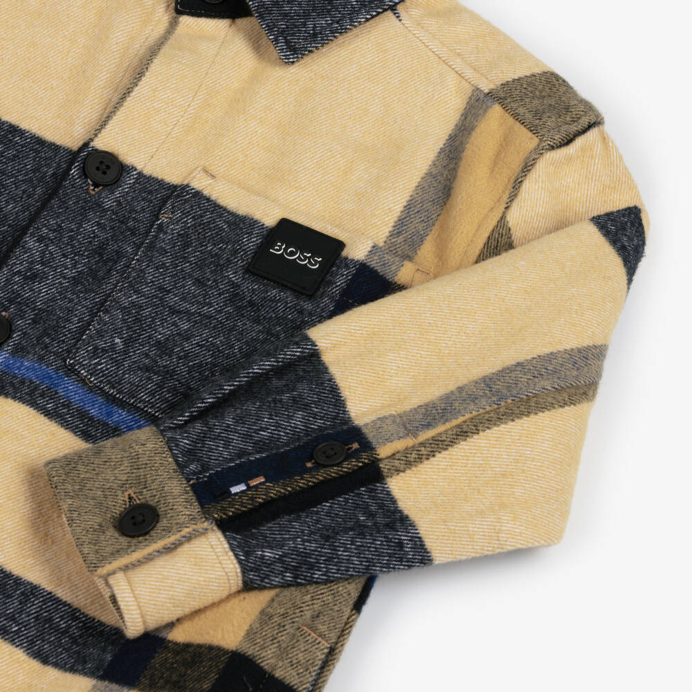 BOSS-Boys Plaid Beige Cotton Shirt | Childrensalon Outlet