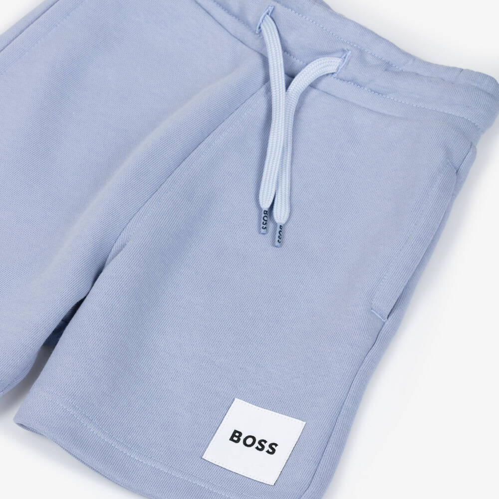 BOSS-Boys Powder Blue Cotton Jersey Shorts | Childrensalon Outlet