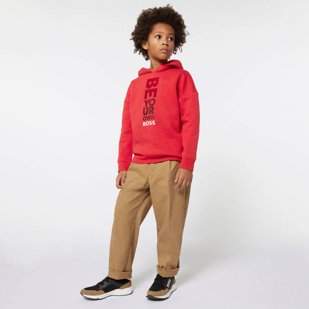 BOSS-Boys Red Cotton Hoodie | Childrensalon Outlet