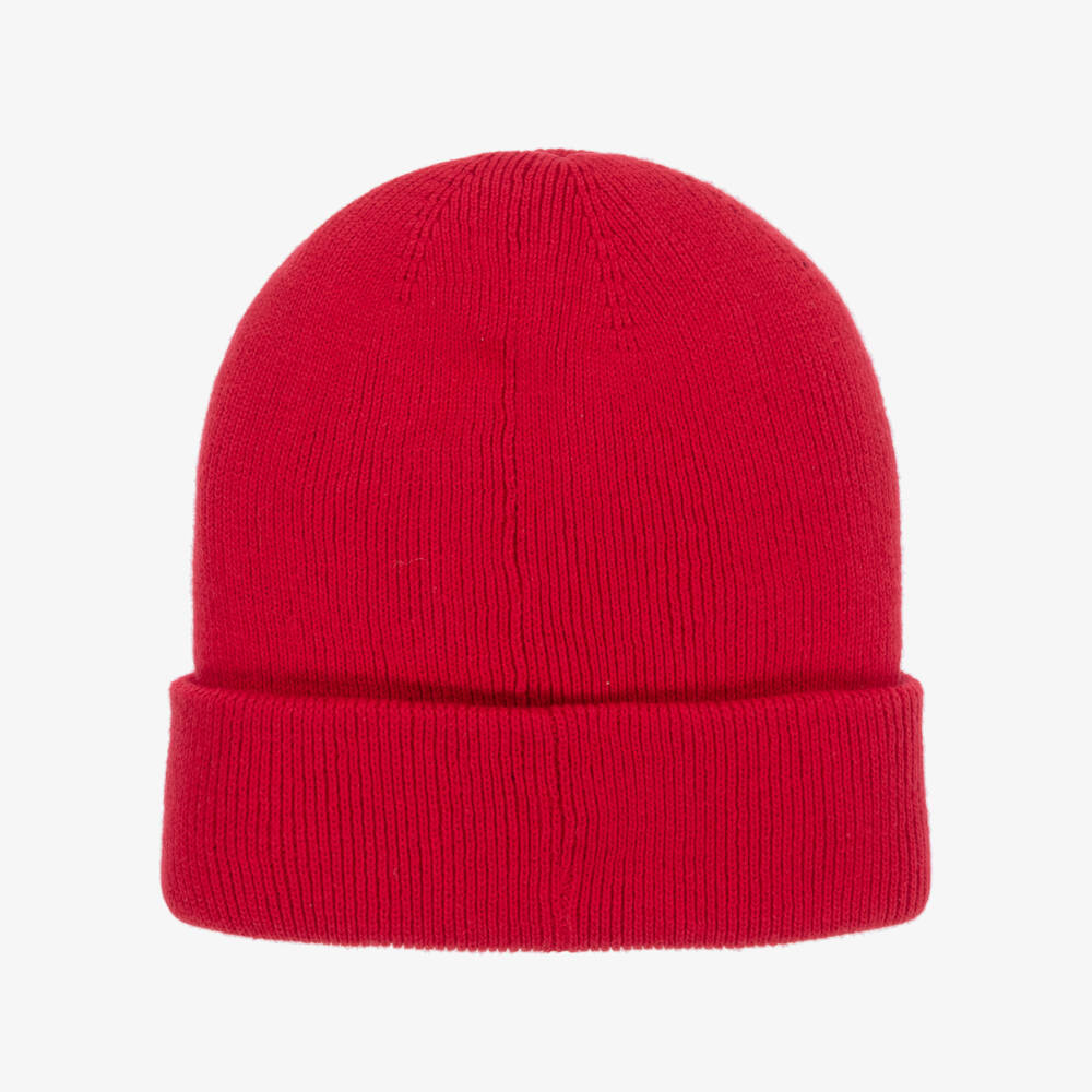 BOSS-Boys Red Cotton Knit Beanie | Childrensalon Outlet